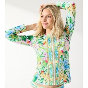Tropical Floral M Rash Guard Long Sleeve Zip Pink Yellow Blue Green Tommy Bahama